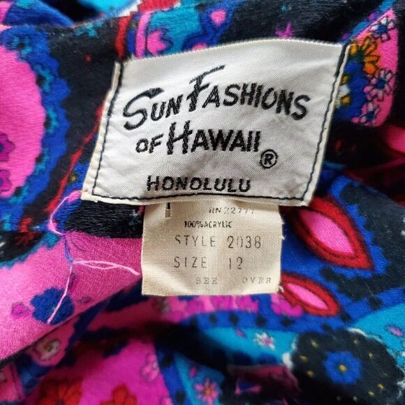 Vintage Sun Fashions Hawaii Floral Maxi Dress 12 Shift Flutter Sleeves Pink - Picture 5 of 5